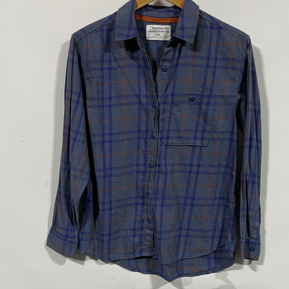 Rei co-op Men's Blue and Brown Plaid Shirt